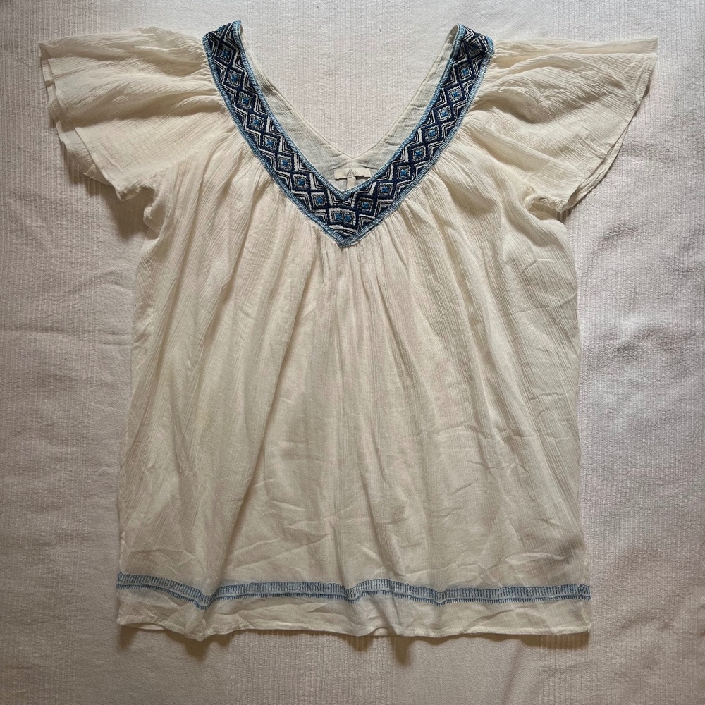 Joie 100% Cotton Ivory Embroided Blouse Top Size XS